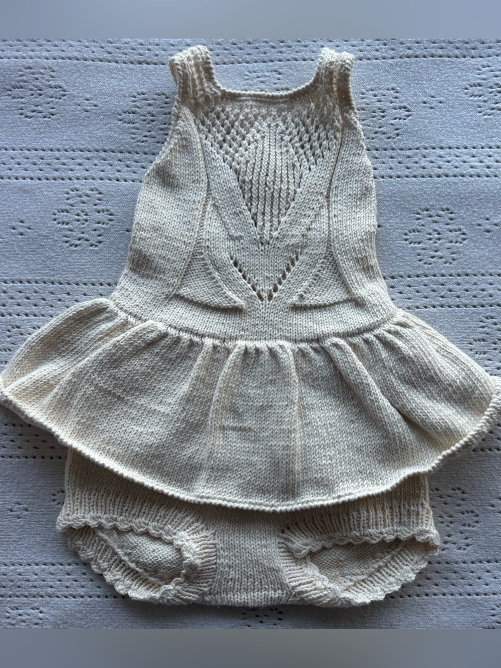 Miou Knit Romper 6–12M | 100% Cotton | Baby Girl Photo Outfit
